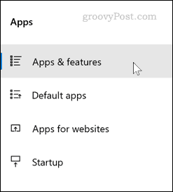Windows lietotņu un funkciju izvēlne
