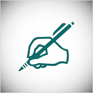 Šī ir zilganas līnijas ilustrācija rokai, kas raksta ar zīmuli. Sets Godins praktizē ikdienas rakstīšanu savā emuārā.