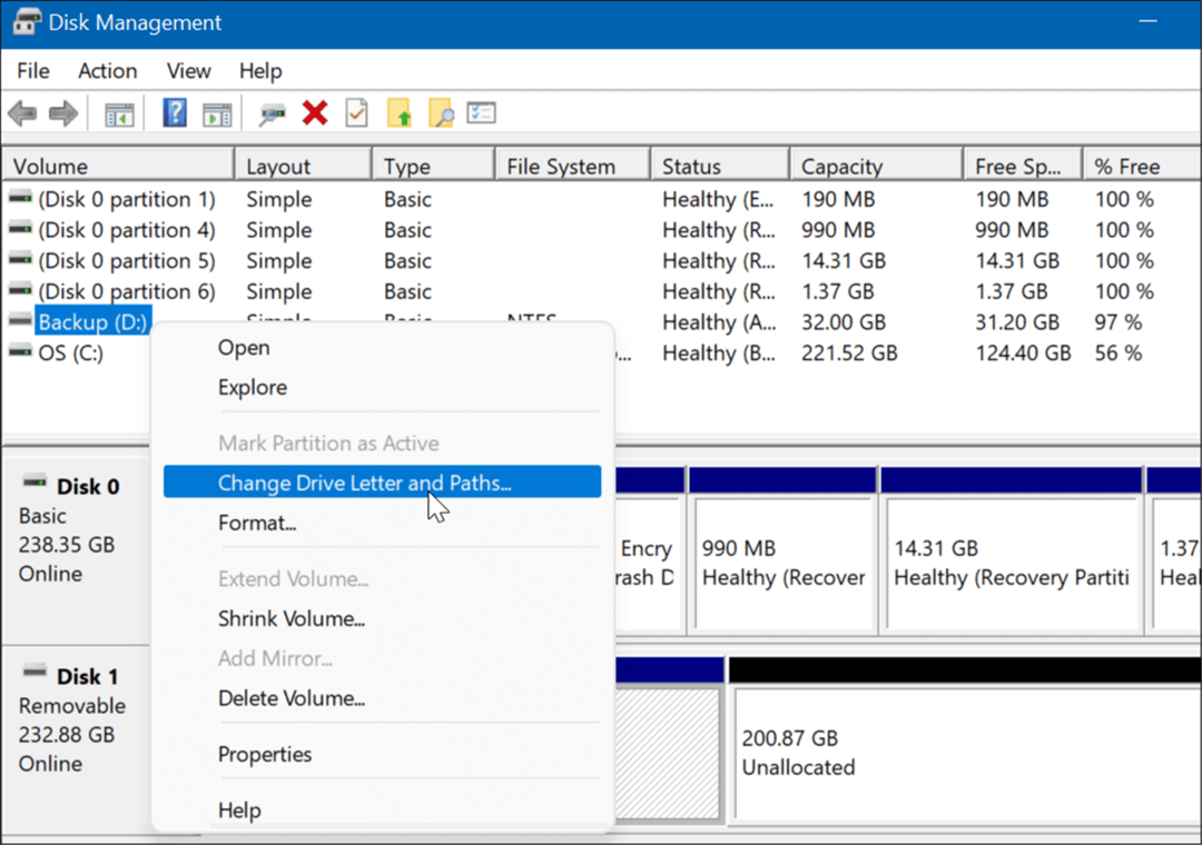 mainiet diska burtu operētājsistēmā Windows 11