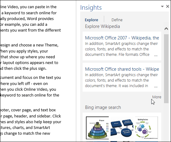 Kā lietot Bing nodrošināto viedās meklēšanas funkciju pakalpojumā Office 2016