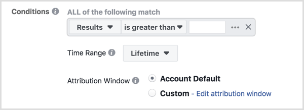 Iestatiet Facebook automatizēto kārtulu nosacījumus.