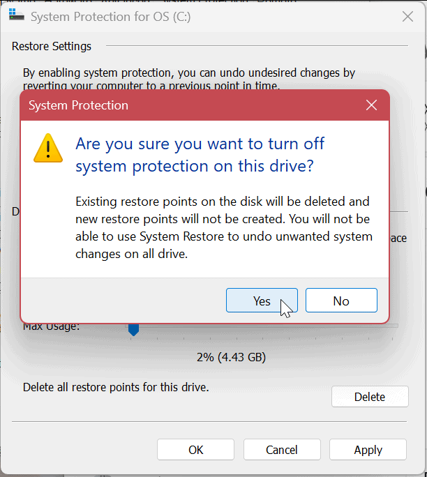 Sistēmas aizsardzība diskdziņiem operētājsistēmā Windows 11