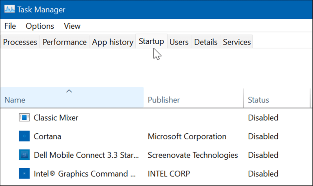 Uzdevumu pārvaldnieka cilne Startēšana operētājsistēmā Windows 11