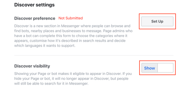 Iesniegt cilnē Facebook Messenger Discover, 2. darbība.