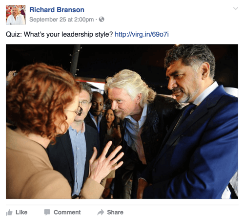 Ričards Brensons facebook ieraksts ar viktorīnu