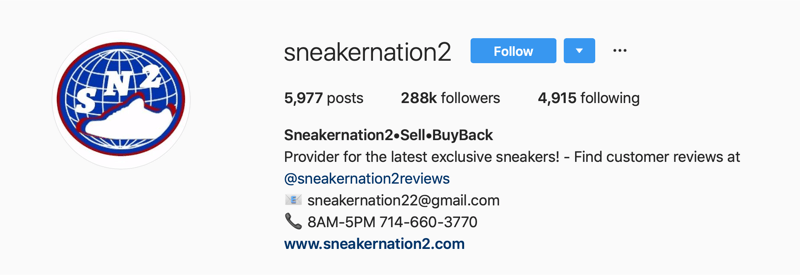 primārais SneakerNation2 Instagram konts