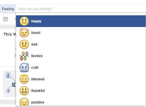 Atlasiet emocijzīmi, kas atspoguļo emocijas, kuras vēlaties izteikt Facebook.