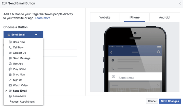facebook lapa ar cta mobilajā ierīcē