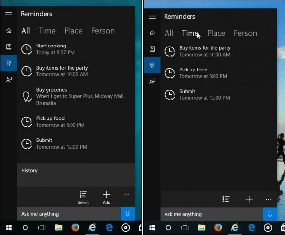 Windows 10 Cortana atgādinājums