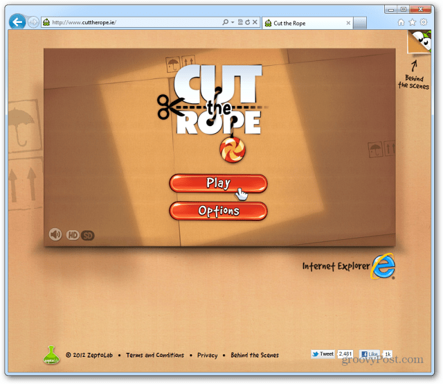 Spēlējiet IE 9 HTML5 tīmekļa versiju Cut the Rope