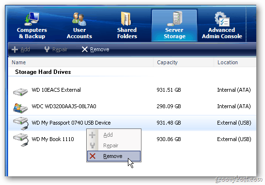 Windows mājas serveris: kā noņemt ārējo cieto disku