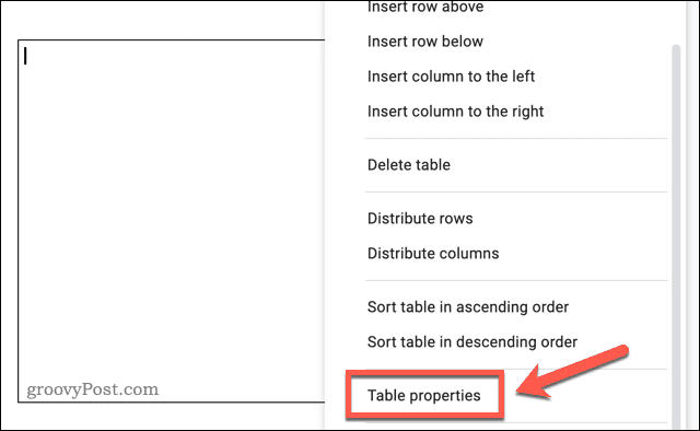 Piekļuve tabulas opciju izvēlnei pakalpojumā Google dokumenti