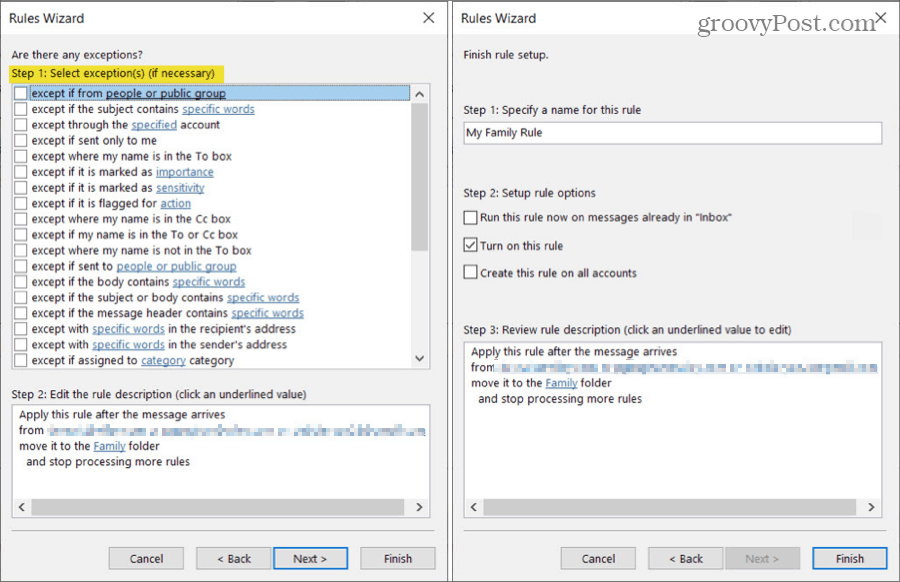 Pārvietot e-pastus no Outlook Outlook kārtulas ar izņēmumiem