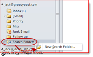 Outlook 2010 meklēšanas mapes