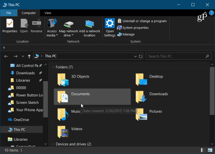 Windows 10 File Explorer tumšais režīms