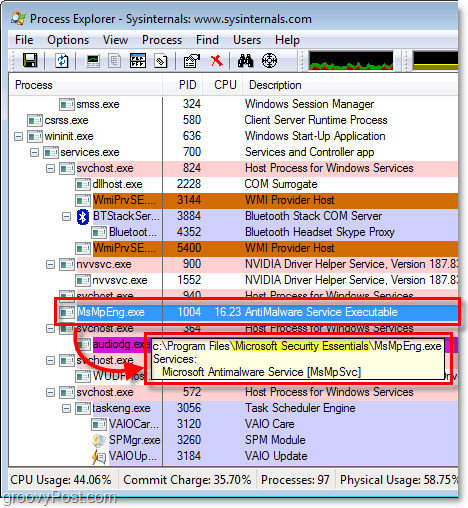 msmpeng.exe Windows 7 procesu izpētē