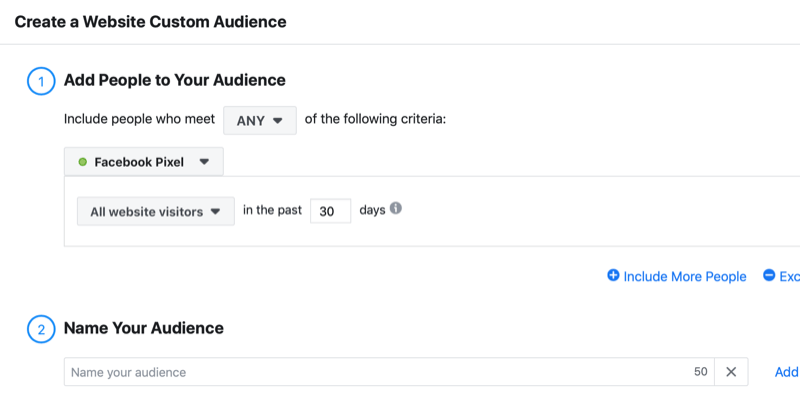 izveidot Facebook vietnes pielāgotu auditoriju