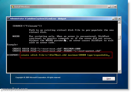 Windows 7 Native VHD instalēšana Dual Boot Izveidot VHD no CMD Prompt
