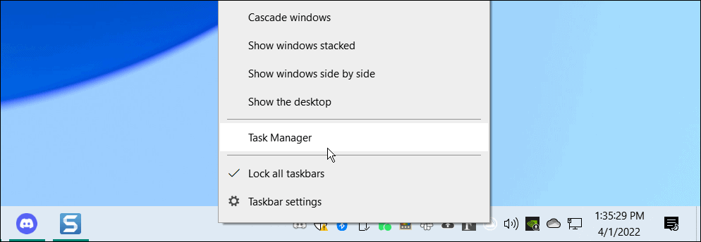 atveriet uzdevumu pārvaldnieku no Windows 10 uzdevumjoslas