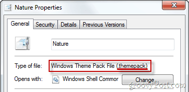 Windows motīvu pakotnes faila rekvizīti