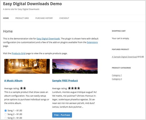 Easy Digital Downloads demonstrācija