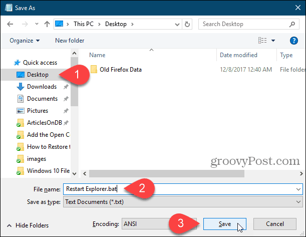Saglabājiet sērijveida failu darbvirsmā operētājsistēmas Windows 10 piezīmjdatorā
