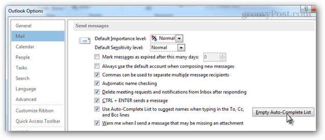 Kā notīrīt Outlook 2013 automātisko pabeigšanu