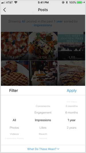 Instagram Insights ievieto filtrus