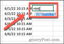 INT formulas rakstīšana programmā Excel