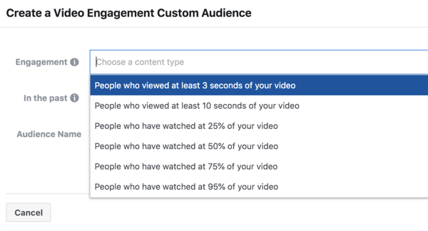 Facebook ThruPlay Optimization videoreklāmu piesaistes pielāgotā auditorija.