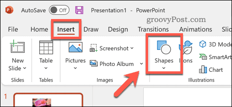 Formas ievietošana programmā PowerPoint