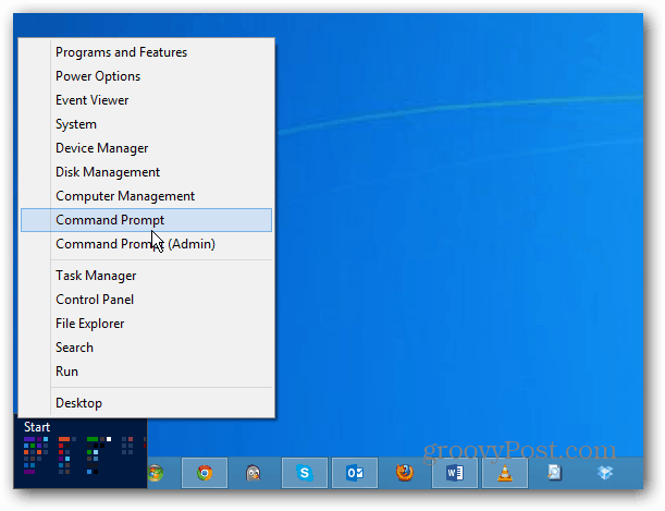Windows 8 barošanas izvēlne