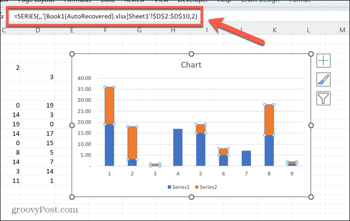 Excel diagrammas ārējā saite