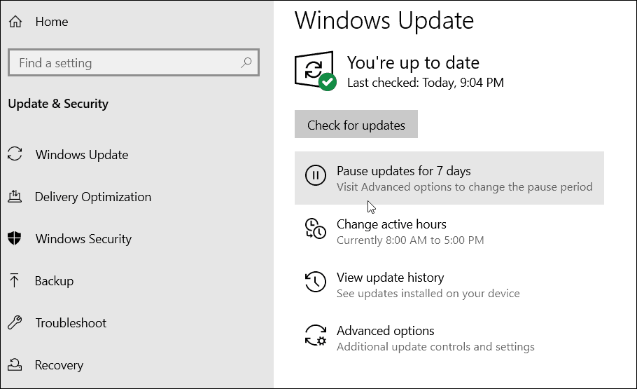 Pauzēt Windows 10 atjauninājumus