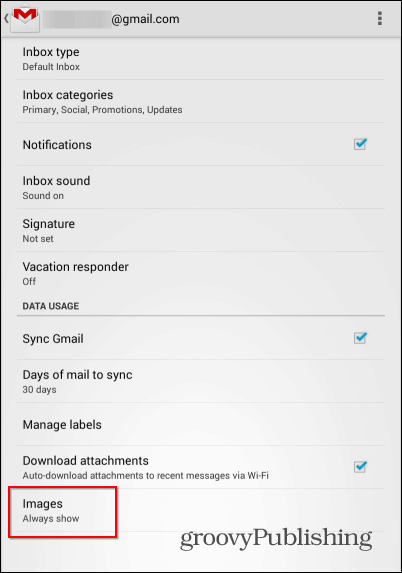 Gmail Android ārējo attēlu attēli