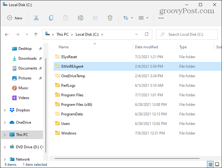 Slēpt mapes Vietējais C disks Windows 11