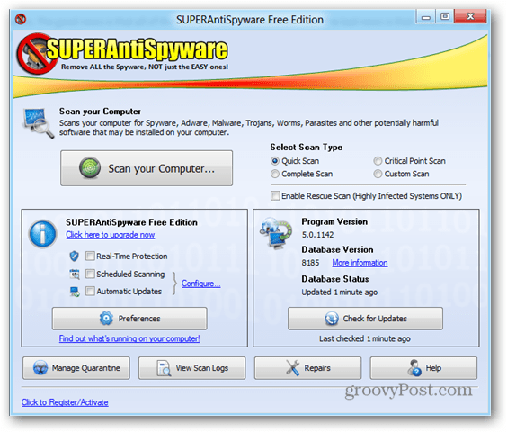 SuperAntiSpyware ir satriecoša anti-ļaundabīgo programmu utilīta