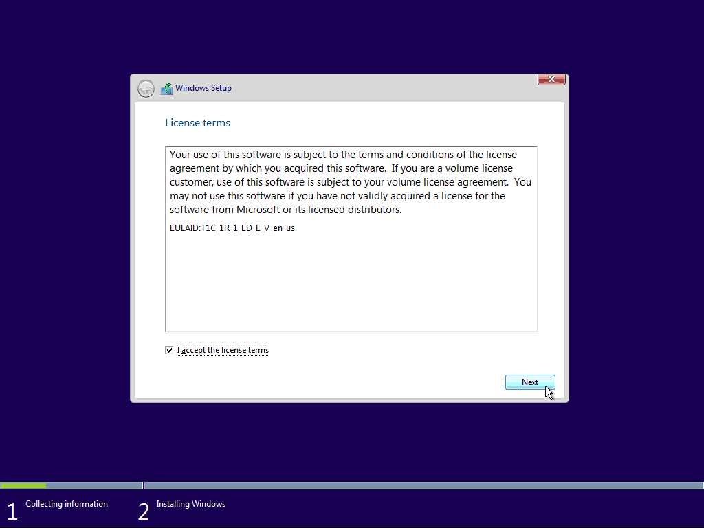 03 EULA Windows 10 tīrā instalēšana
