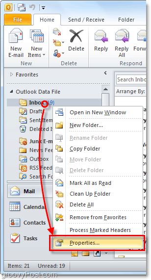 pielāgot autoarhīva funkcijas atsevišķām Outlook 2010 mapēm