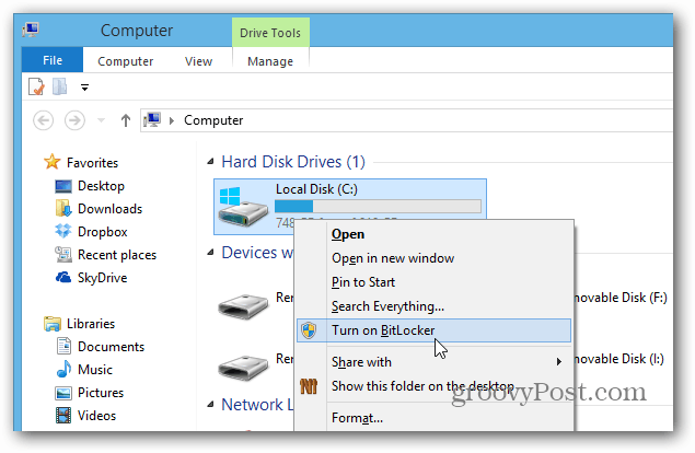 Ieslēdziet Bitlocker labo klikšķi