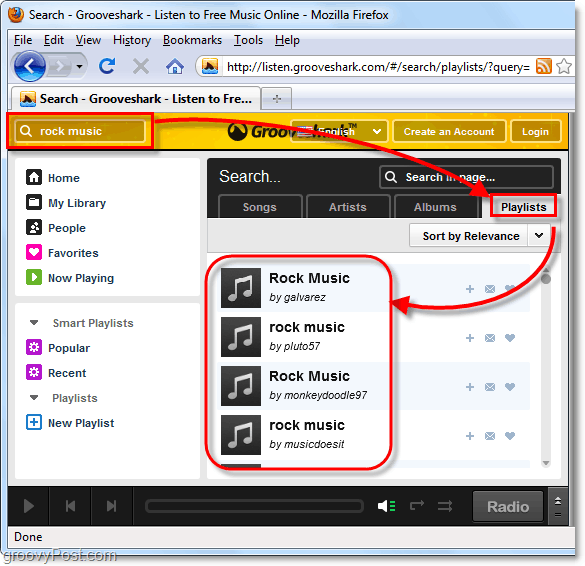 mūzikas žanra meklēšana vietnē Grooveshark