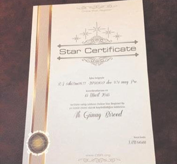 Ar zvaigznīti atzīmēts sertifikāts