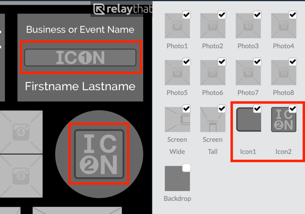 Augšupielādējiet savu logotipu ikonā Icon1 vai Icon2 RelayThat.