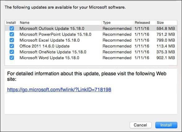 Microsoft Office 2016 operētājsistēmai Mac: janvāra atjauninājums KB3133711