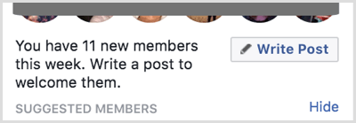 Uzrakstiet ziņu, lai uzņemtu jaunus dalībniekus savā Facebook grupā.