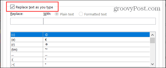 Windows aizstāj tekstu, rakstot Word
