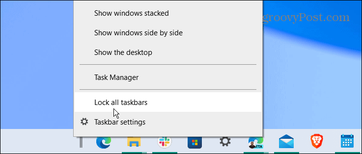 bloķēt visas uzdevumjoslas centra Windows 10 uzdevumjoslu