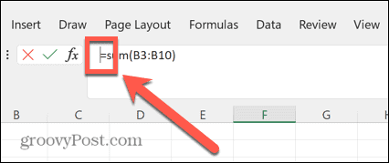 Excel formulas joslas kursors pa kreisi no vienādiem