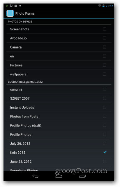 Nexus 7 foto rāmju mapes