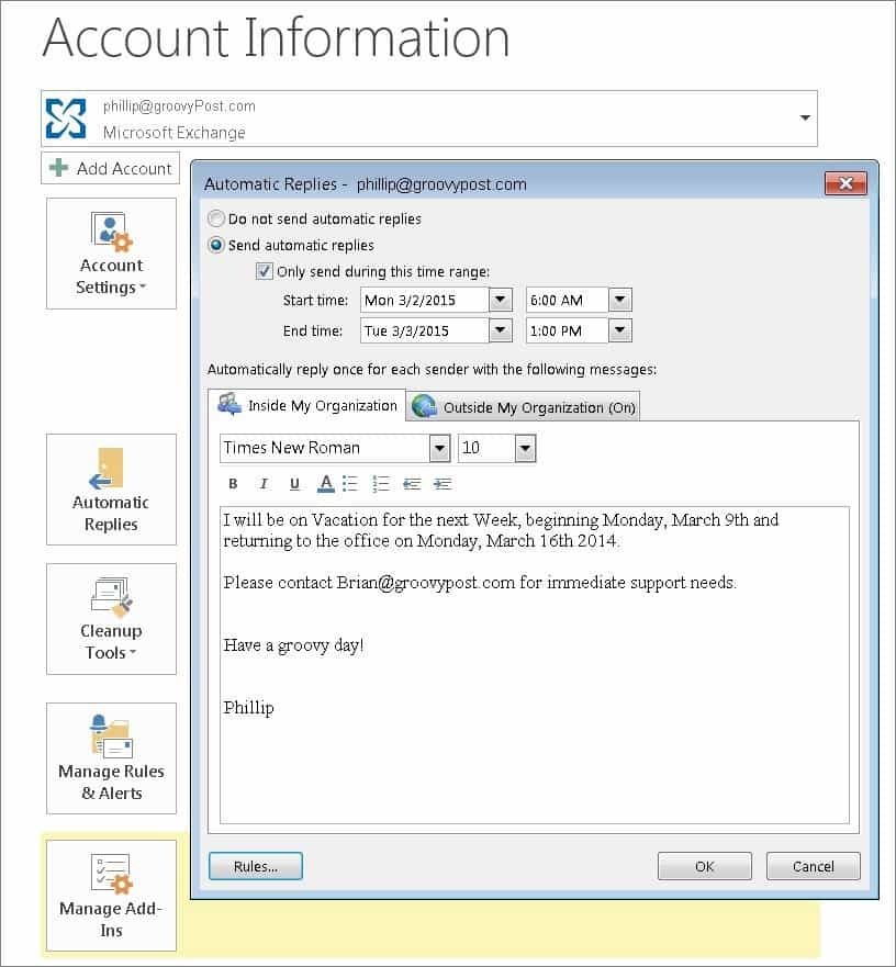Iespējojiet automātiskās atbildes ar Office Assistant programmā Outlook 2010 un 2013